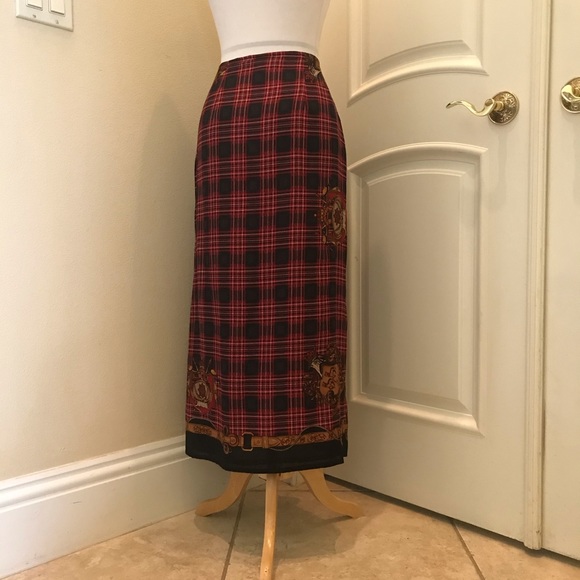 Heraldic silk and wool scarf draped midi skirt - Picture 3 of 6